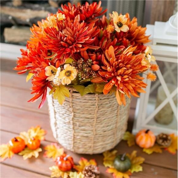 Artificial Fall  Flowers: 2 Bundles of Faux Silk Mums - Picture 5 of 7